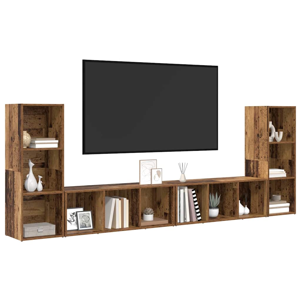 Ensemble meuble TV 4 pc Bois Ancien Bois d'ingénierie