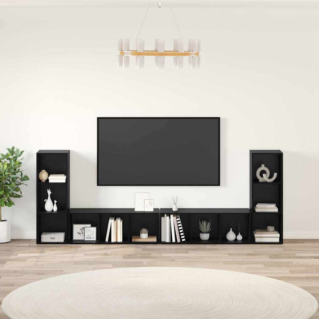 Meuble TV 4 pcs Chêne noir 37 x 35 x 107.5 cm Bois stratifié - XIOS