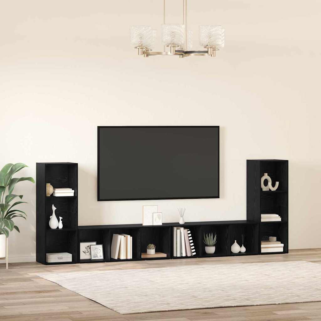Meuble TV 4 pcs Chêne noir 37 x 35 x 107.5 cm Bois stratifié - XIOS