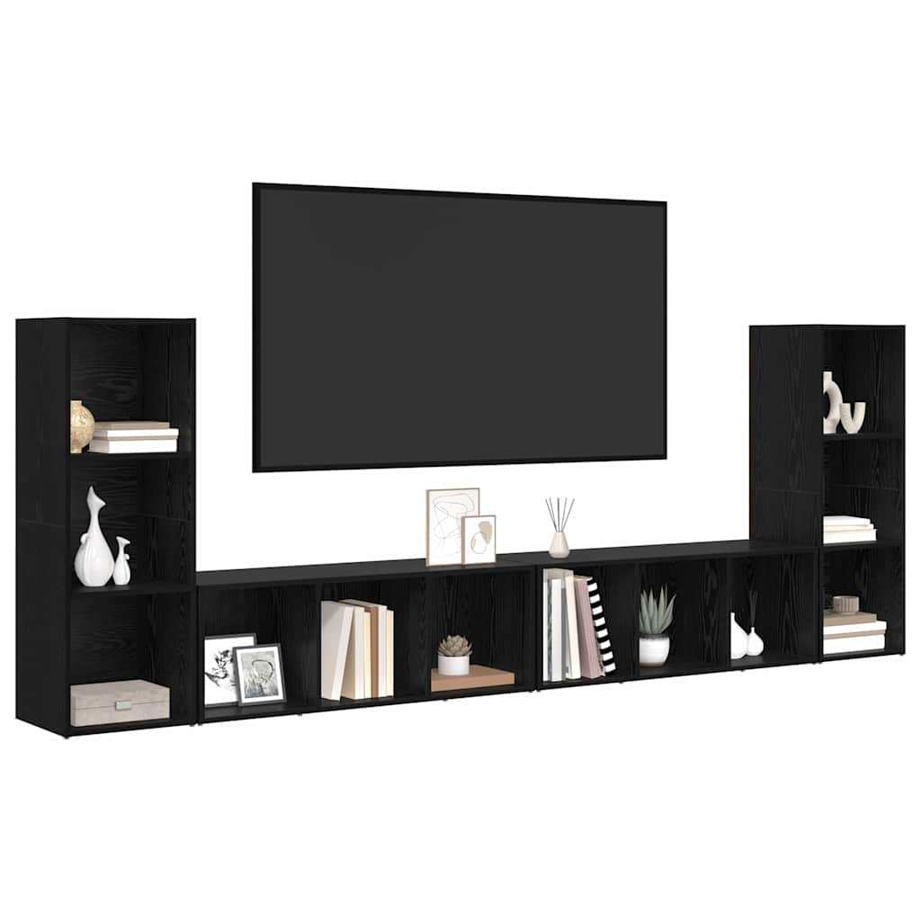 Meuble TV 4 pcs Chêne noir 37 x 35 x 107.5 cm Bois stratifié - XIOS