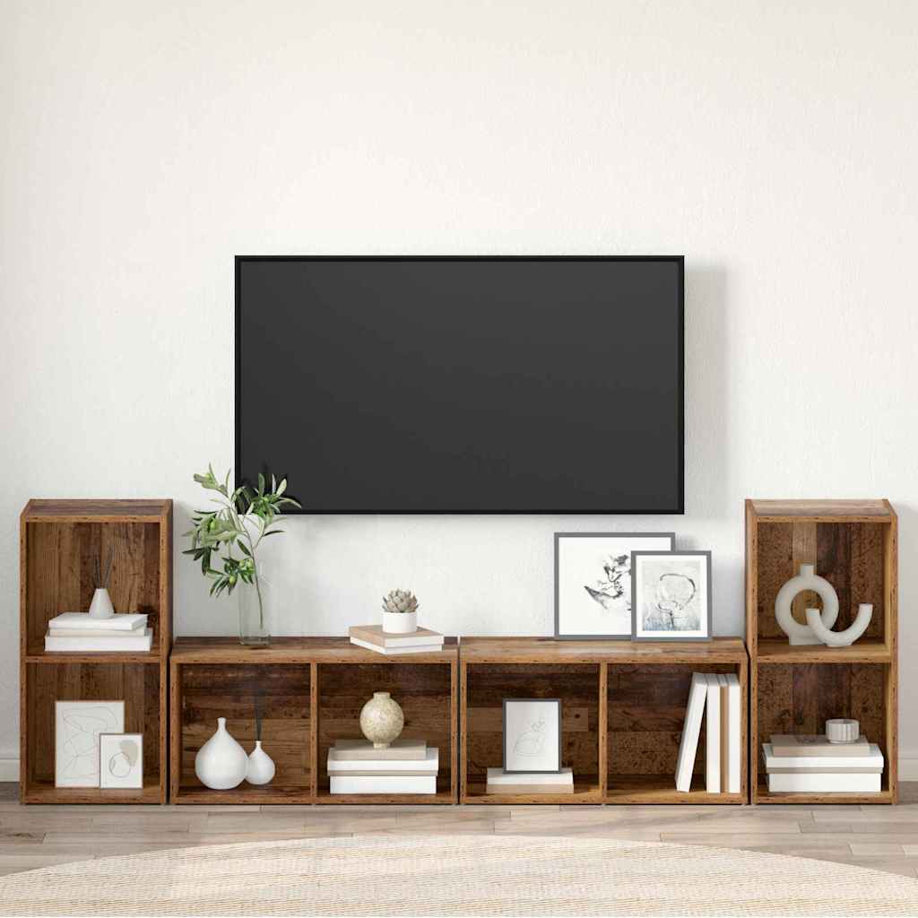 Ensemble meuble TV 4 pc Bois Ancien Bois d'ingénierie