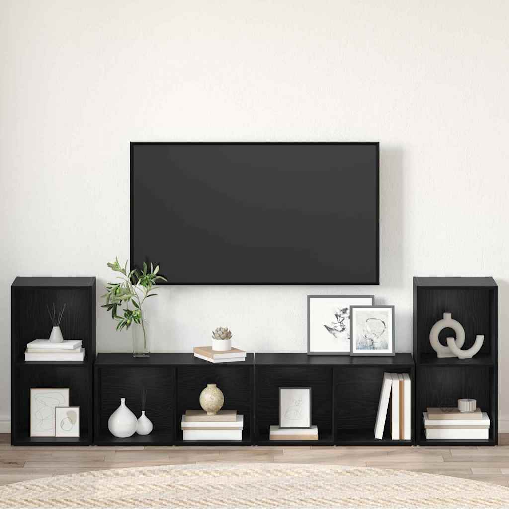 Ensemble meuble TV 4 pc Chêne noir Bois d'ingénierie