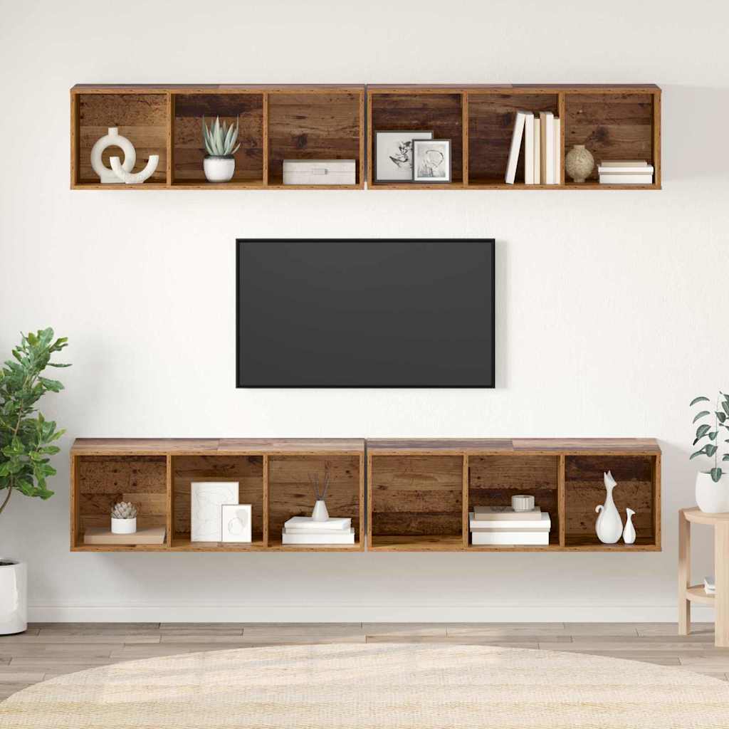 Ensemble meuble TV 4 pc Bois Ancien Bois d'ingénierie