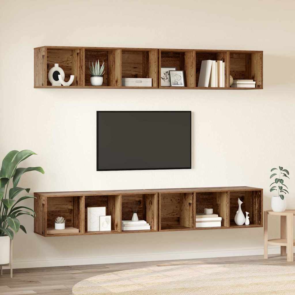 Ensemble meuble TV 4 pc Bois Ancien Bois d'ingénierie