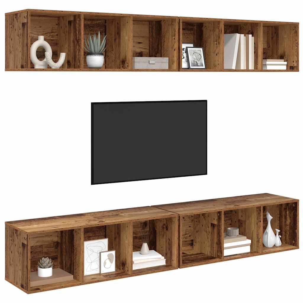 Ensemble meuble TV 4 pc Bois Ancien Bois d'ingénierie