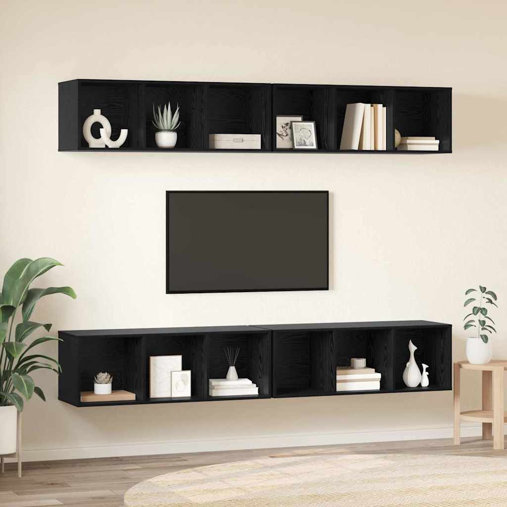 Ensemble meuble TV 4 pc Chêne noir Bois d'ingénierie