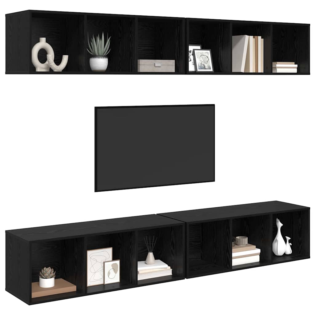 Ensemble meuble TV 4 pc Chêne noir Bois d'ingénierie
