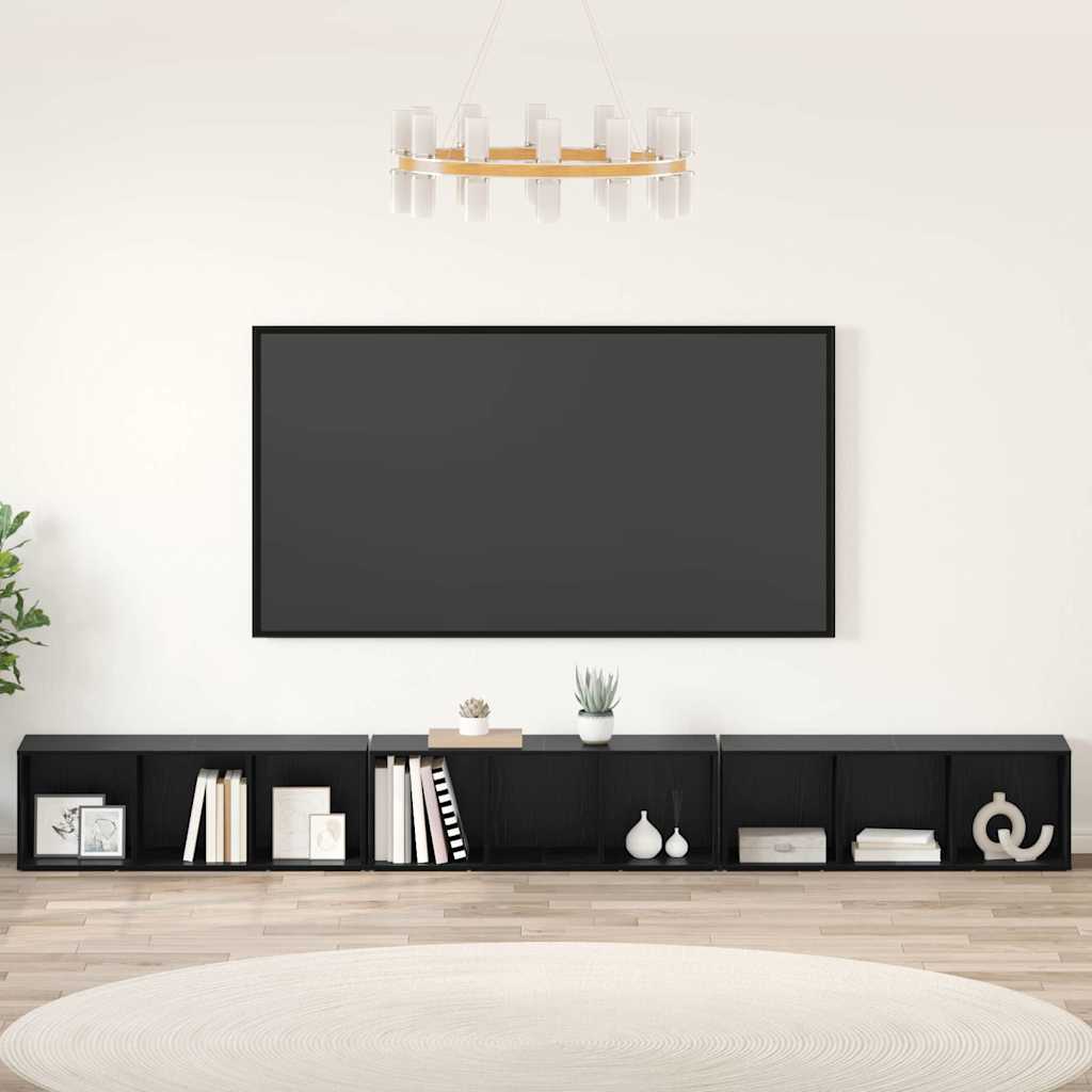 Meuble TV 3 pcs Chêne noir 37 x 35 x 107.5 cm Bois stratifié - XIOS