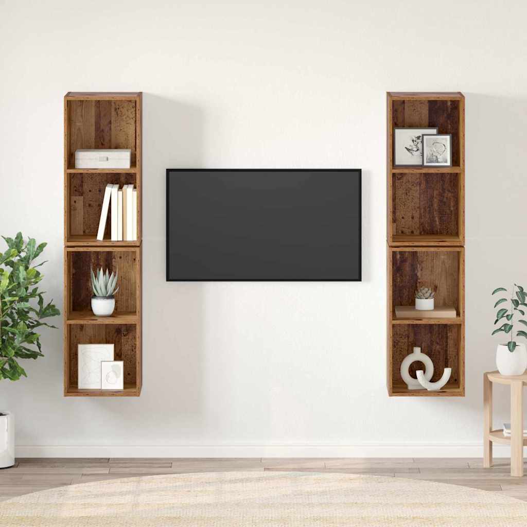 Ensemble meuble TV 4 pc Bois Ancien Bois d'ingénierie
