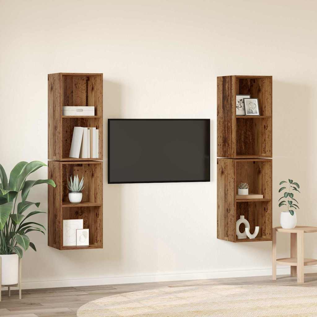 Ensemble meuble TV 4 pc Bois Ancien Bois d'ingénierie