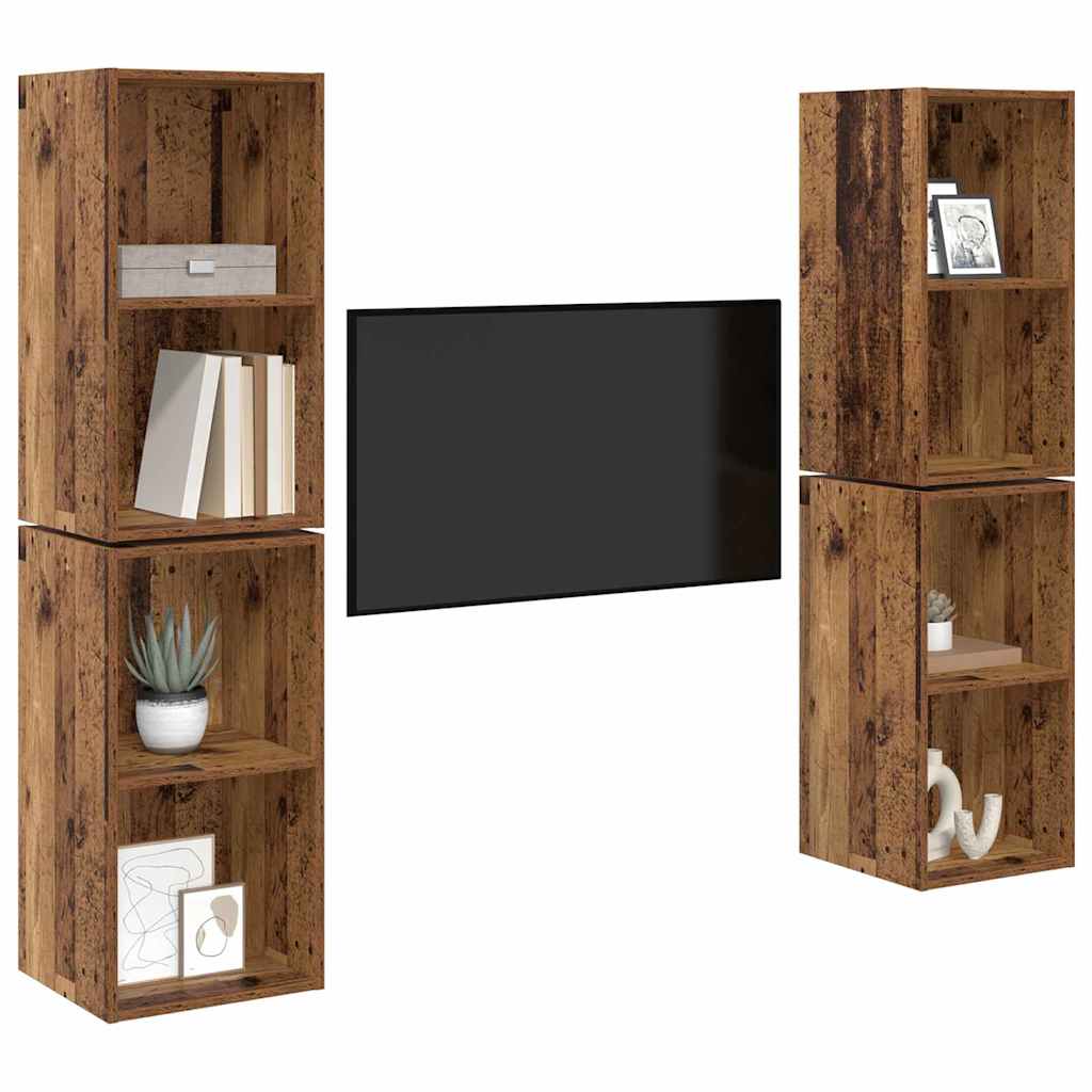 Ensemble meuble TV 4 pc Bois Ancien Bois d'ingénierie