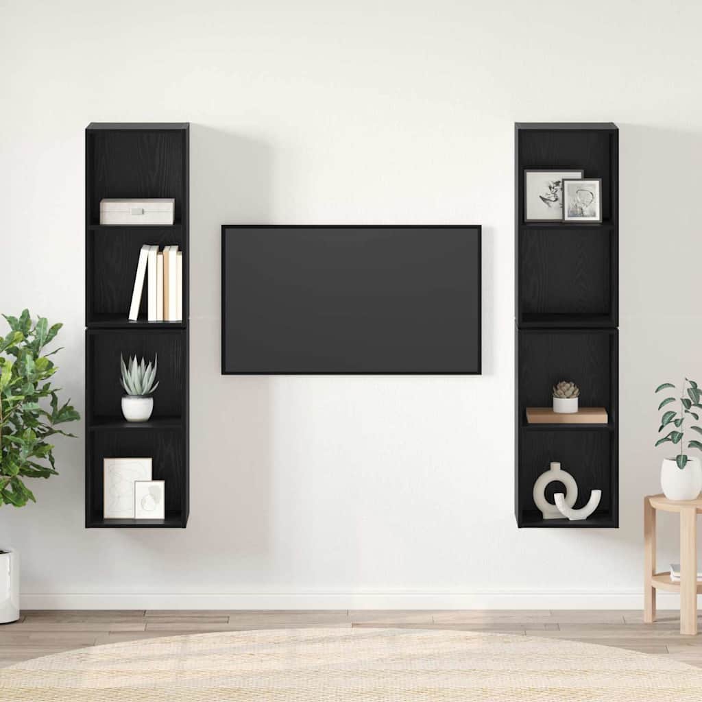 Ensemble meuble TV 4 pc Chêne noir Bois d'ingénierie