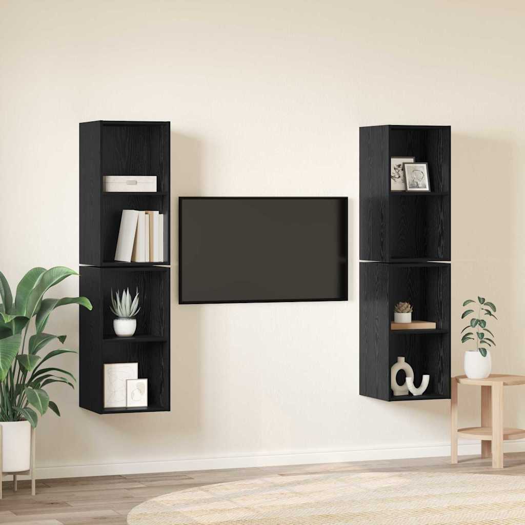 Ensemble meuble TV 4 pc Chêne noir Bois d'ingénierie
