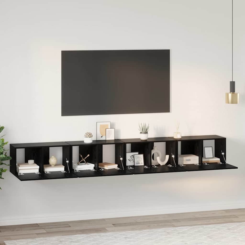 Ensemble meuble TV 4 pc Chêne noir Bois d'ingénierie