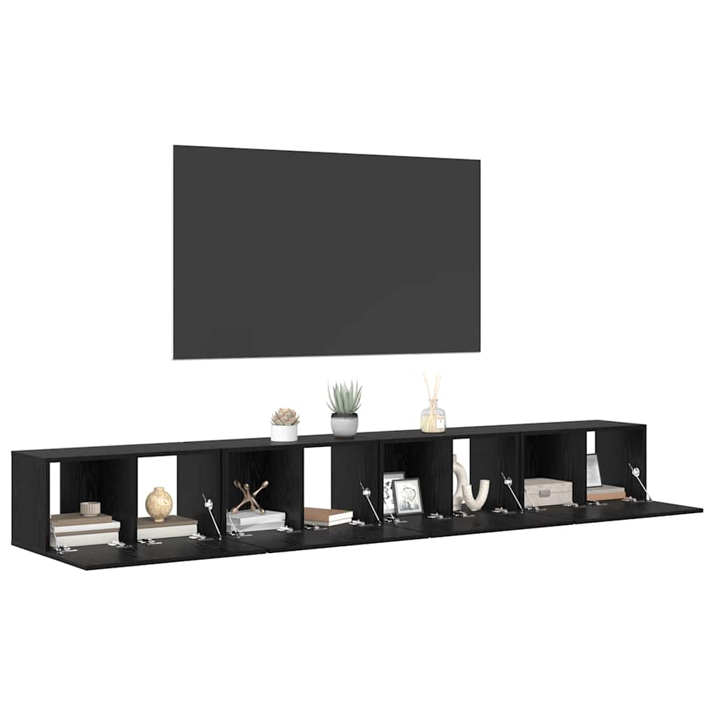 Ensemble meuble TV 4 pc Chêne noir Bois d'ingénierie