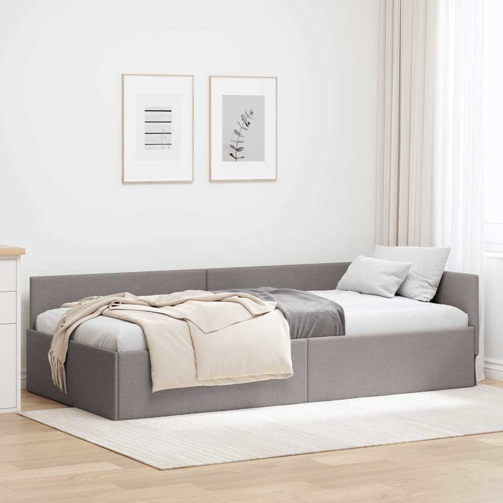 Cadre de lit d'angle Taupe 90 cm x 190 cm tissu