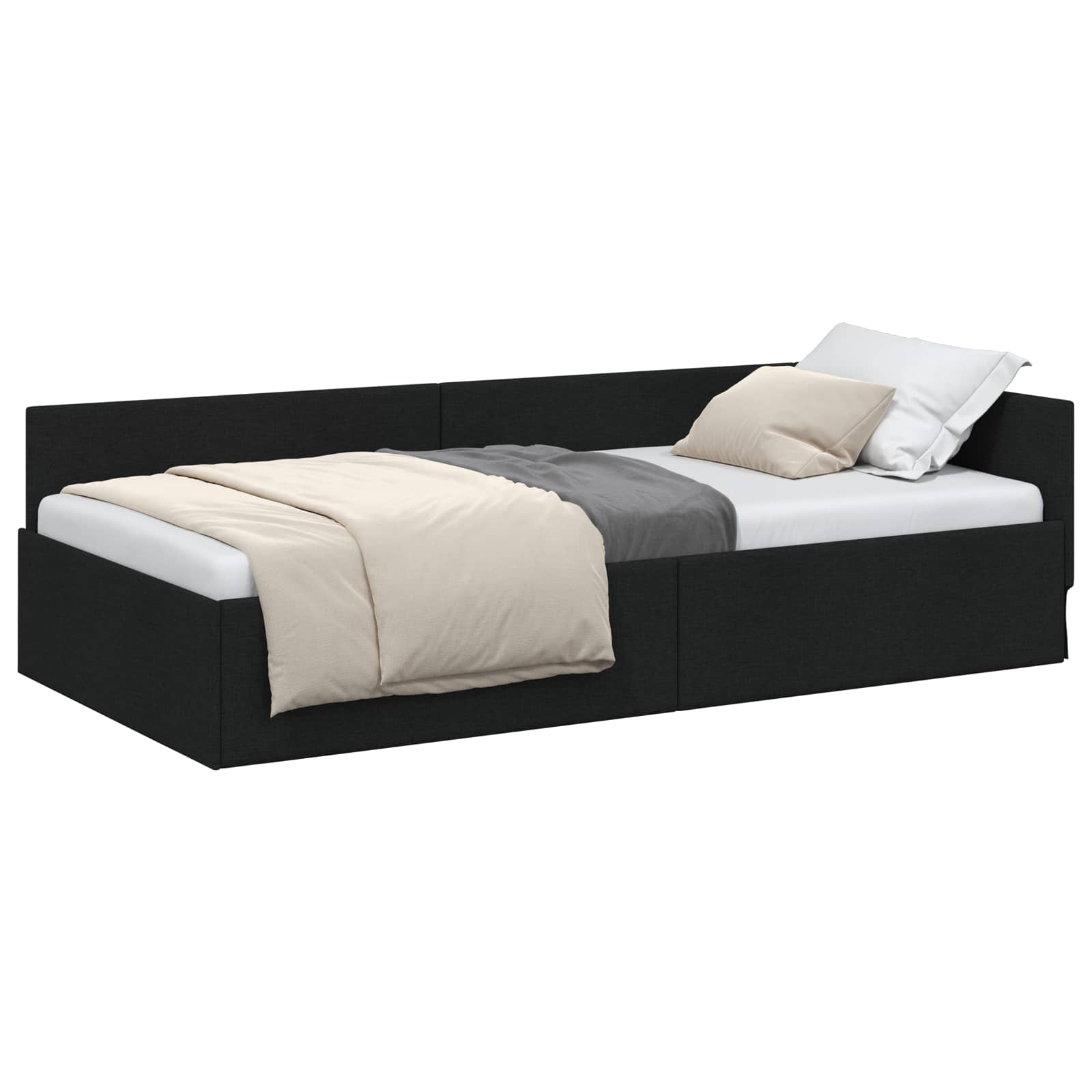 Cadre de lit d'angle avec tête de lit Noir 90 cm x 200 cm tissu