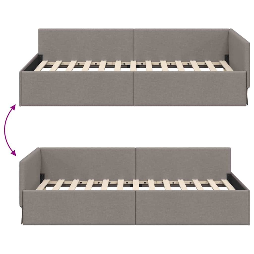 Cadre de lit d'angle Taupe 90 cm x 200 cm tissu