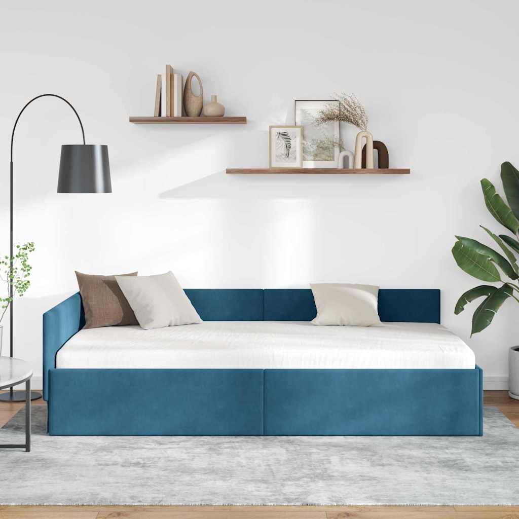 Cadre de lit d'angle Bleu 80 cm x 200 cm Velours - XIOS