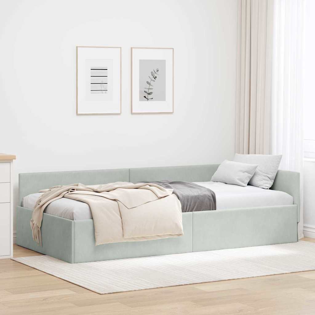 Cadre de lit d'angle Gris clair 80 cm x 200 cm Velours - XIOS
