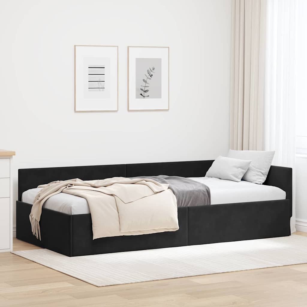 Cadre de lit d'angle Noir 80 cm x 200 cm Velours - XIOS
