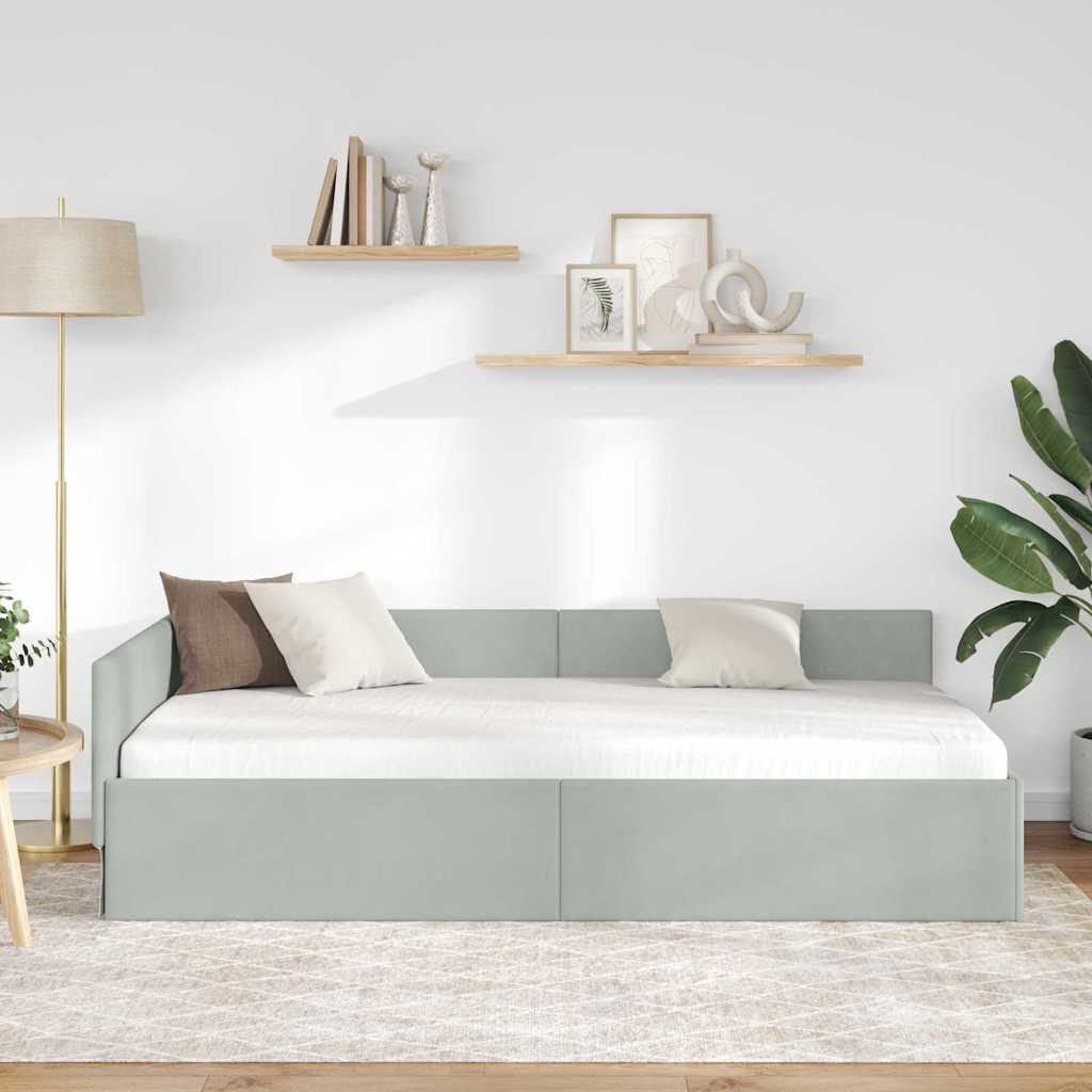 Cadre de lit d'angle Gris clair 90 cm x 190 cm Velours - XIOS