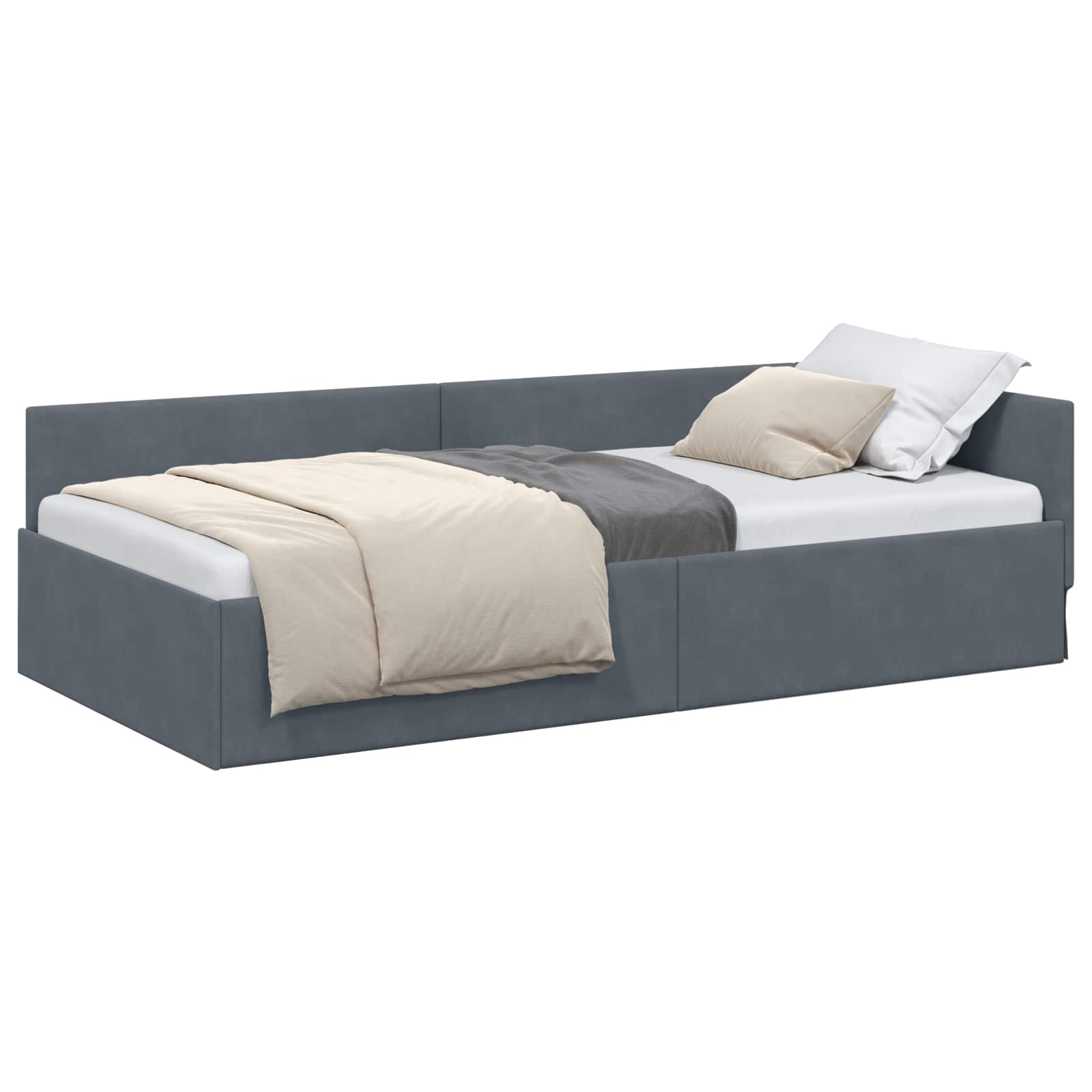 Cadre de lit d'angle Gris foncé 90 cm x 190 cm Velours