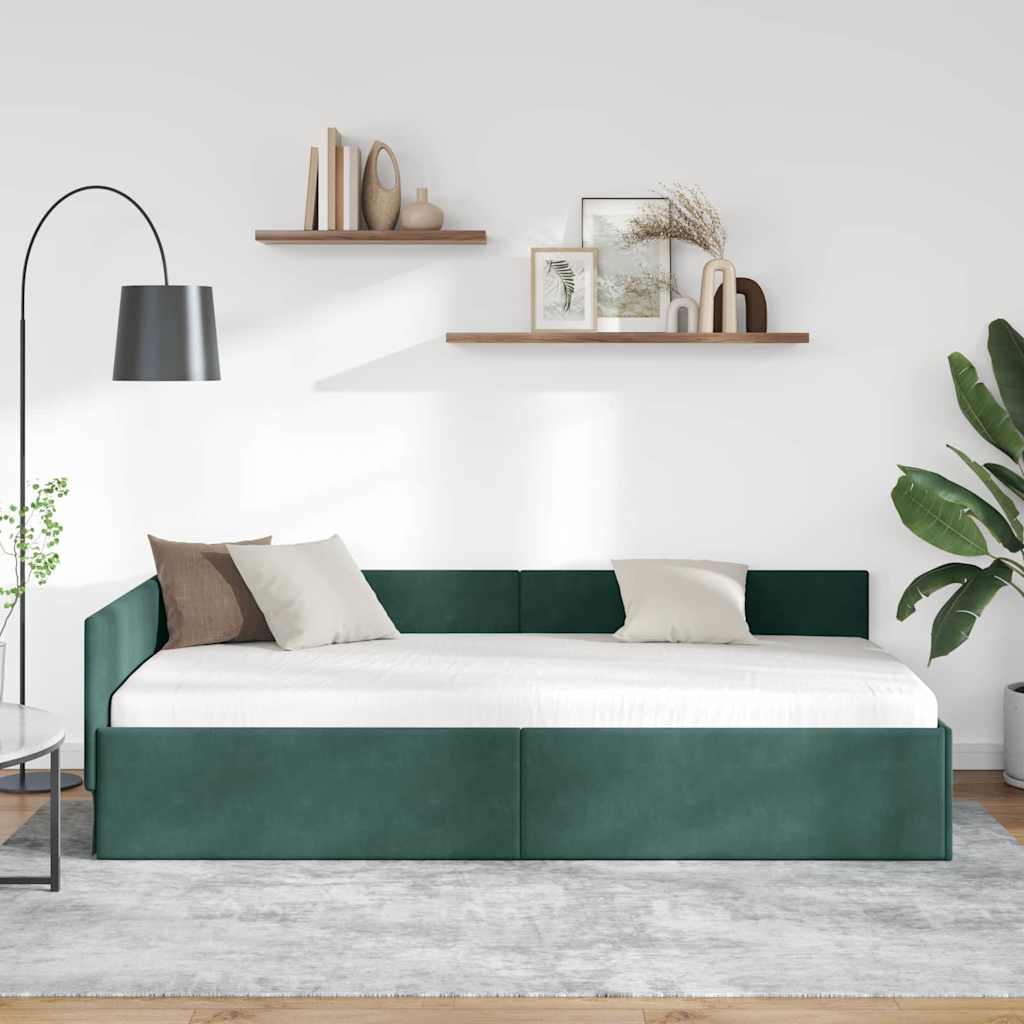 Cadre de lit d'angle Vert foncé 90 cm x 190 cm Velours - XIOS