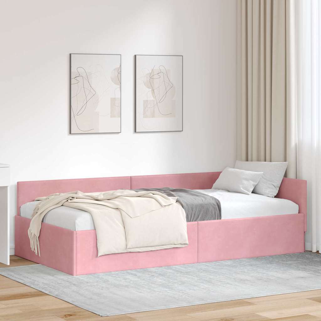 Cadre de lit d'angle Rose 90 cm x 190 cm Velours