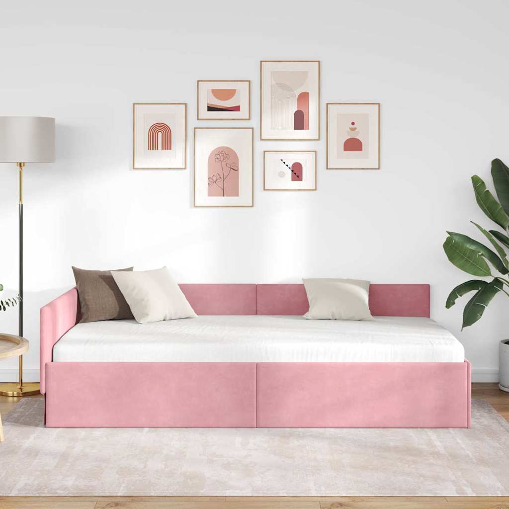Cadre de lit d'angle Rose 90 cm x 190 cm Velours