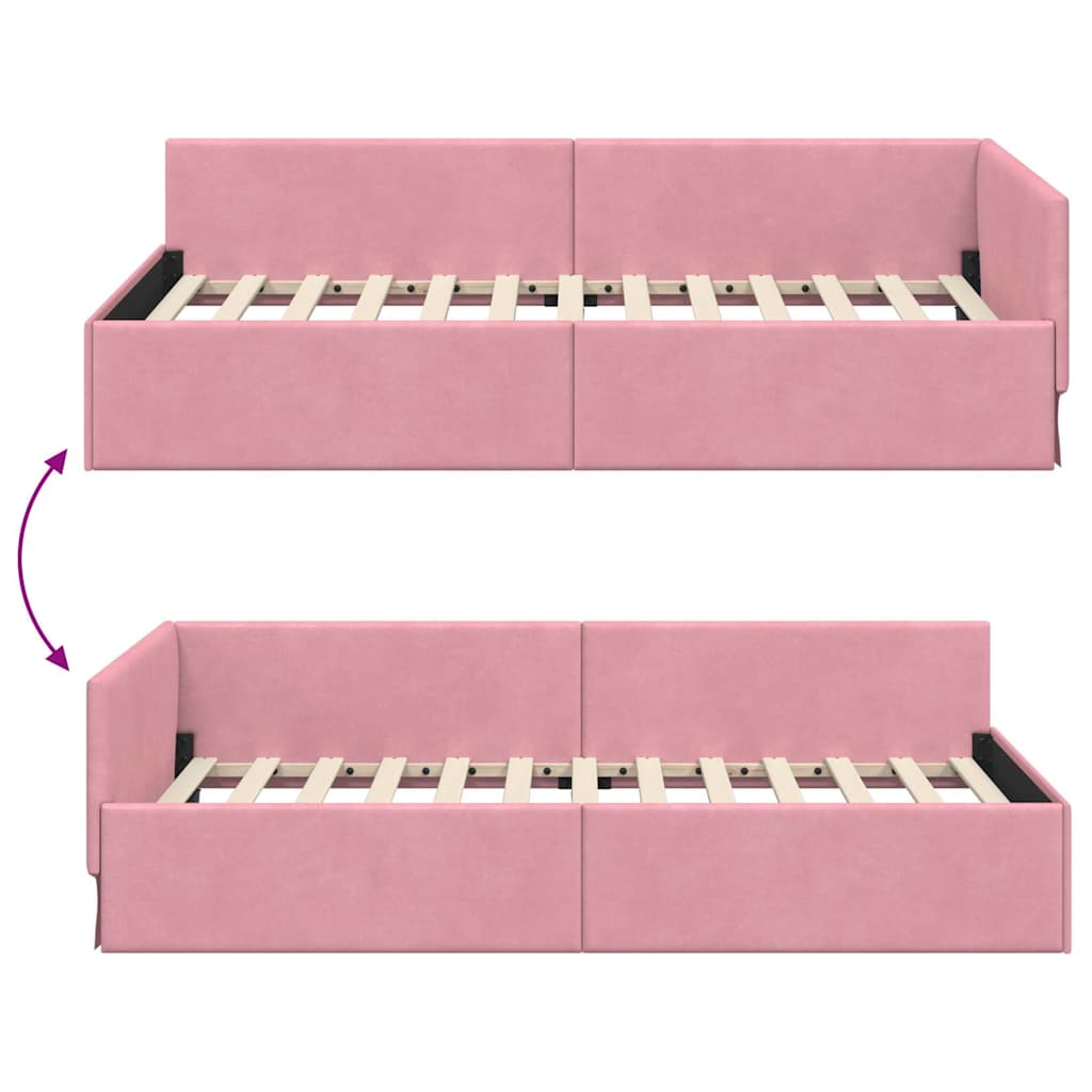 Cadre de lit d'angle Rose 90 cm x 190 cm Velours