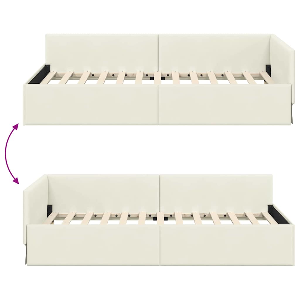 Cadre de lit d'angle Crème 90 cm x 190 cm Velours - XIOS