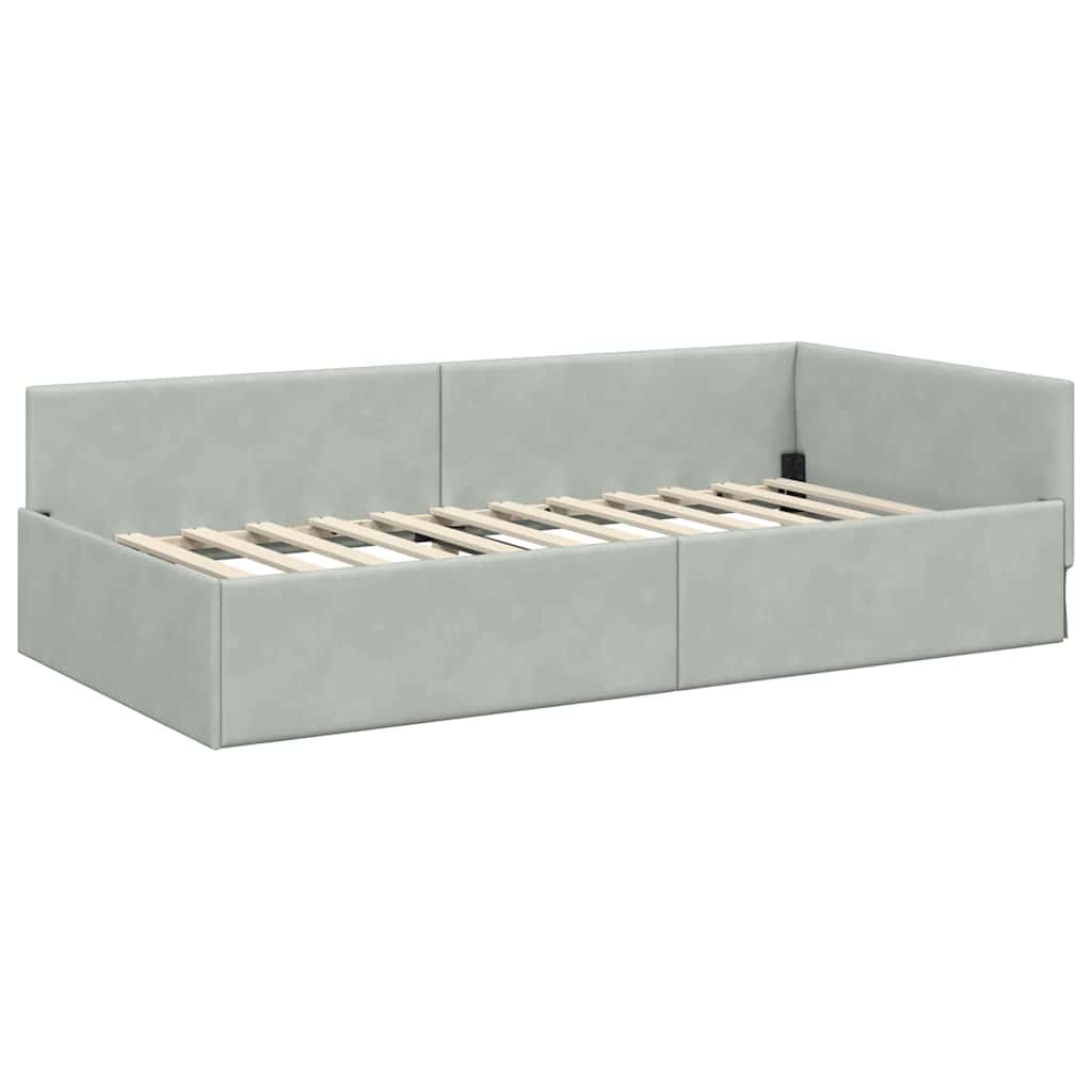 Cadre de lit d'angle Gris clair 90 cm x 200 cm Velours