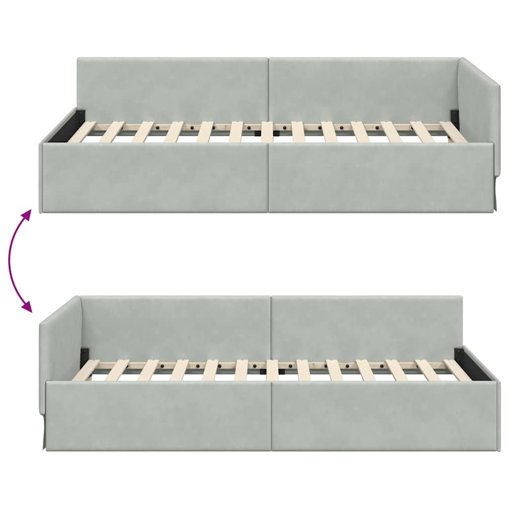 Cadre de lit d'angle Gris clair 90 cm x 200 cm Velours