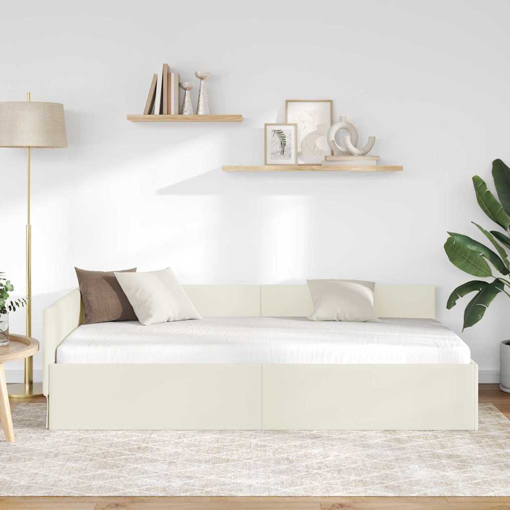 Cadre de lit d'angle Crème 90 cm x 200 cm Velours