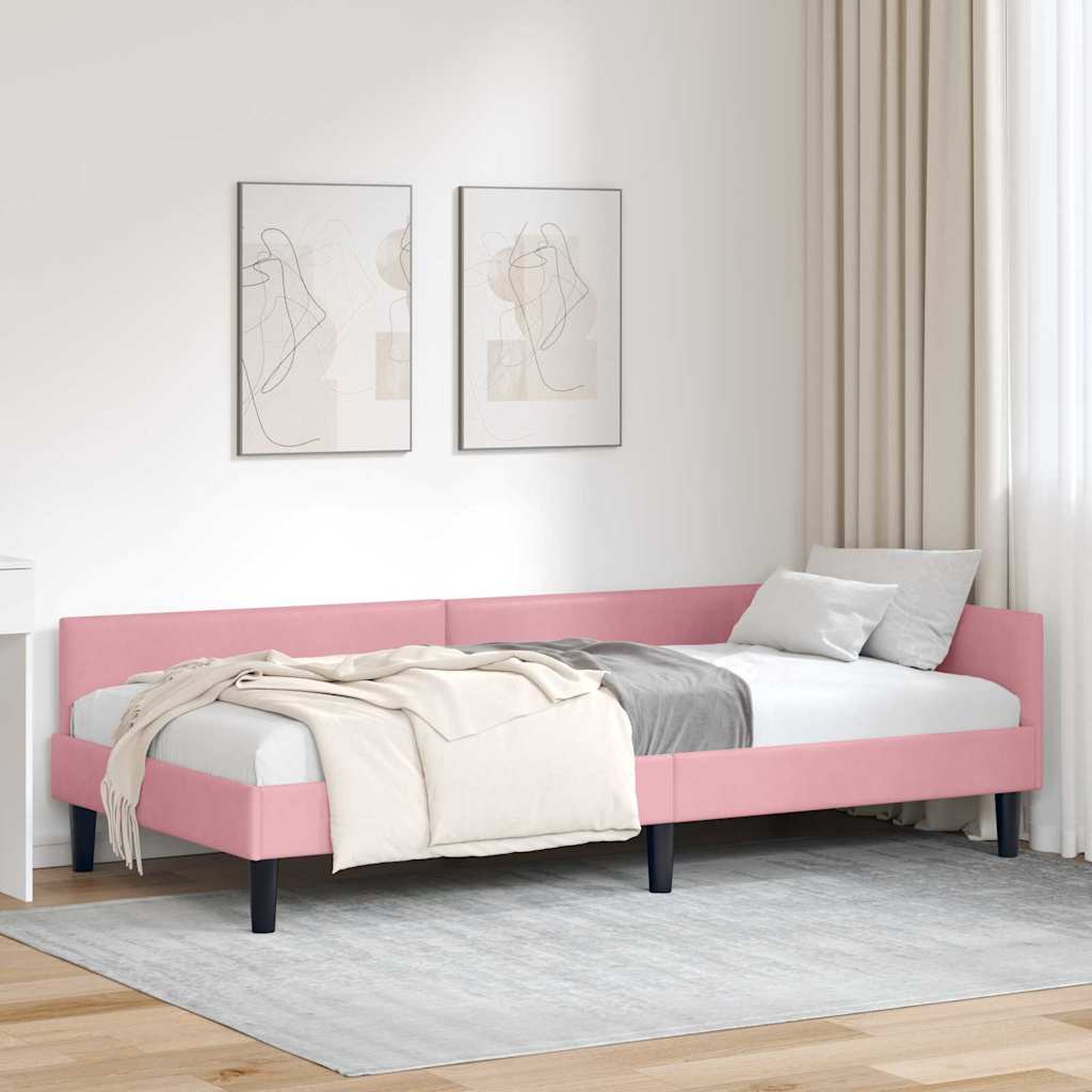 Cadre de lit d'angle Rose 80 x 200 cm Velours et bois stratifié - XIOS