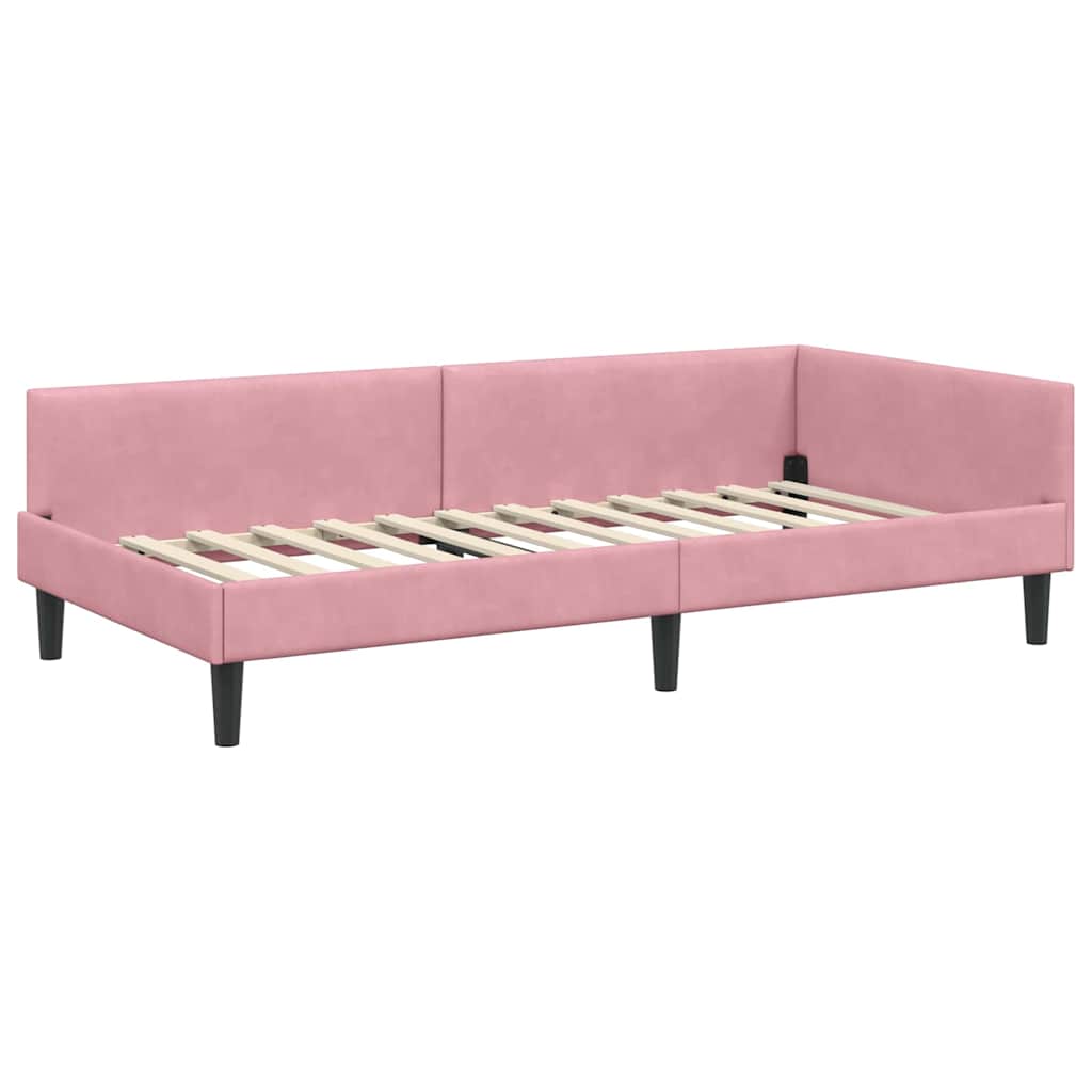 Cadre de lit d'angle Rose 80 x 200 cm Velours et bois stratifié - XIOS