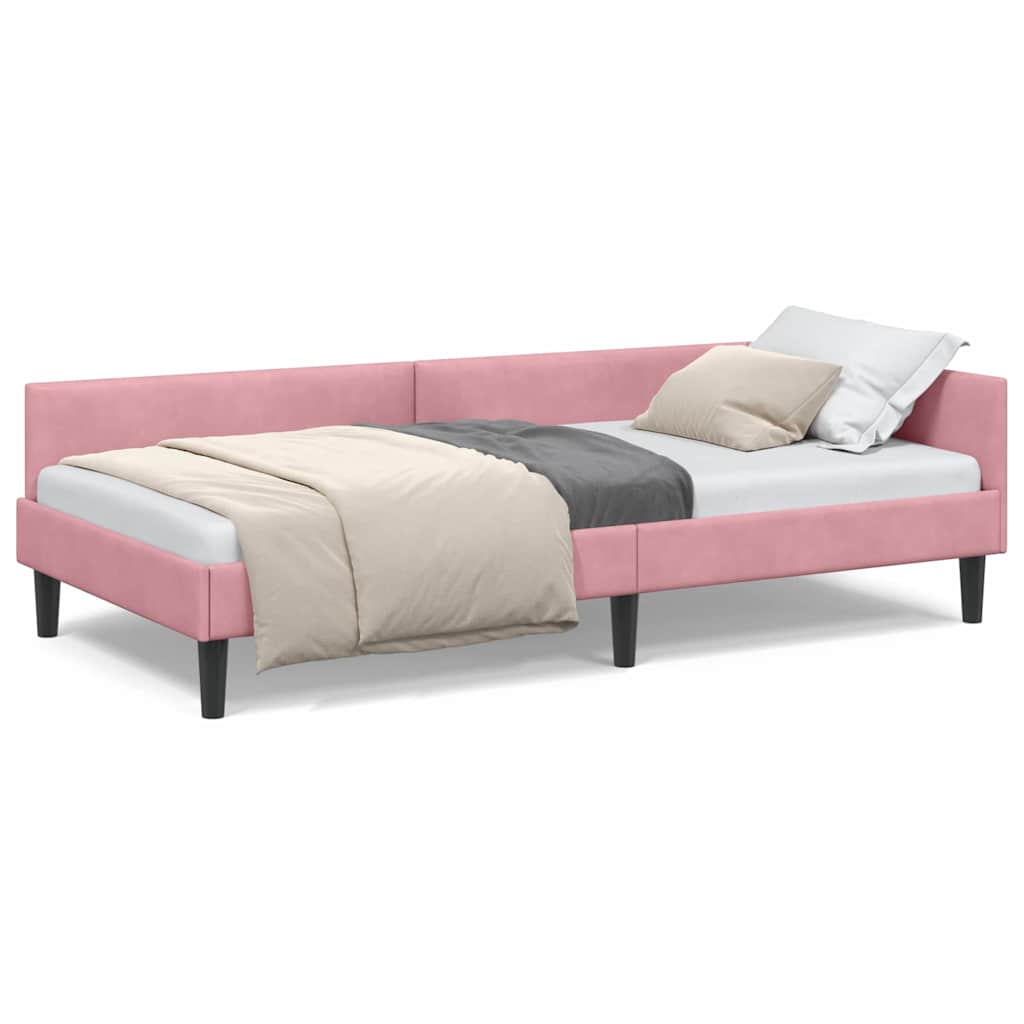 Cadre de lit d'angle Rose 80 x 200 cm Velours et bois stratifié - XIOS