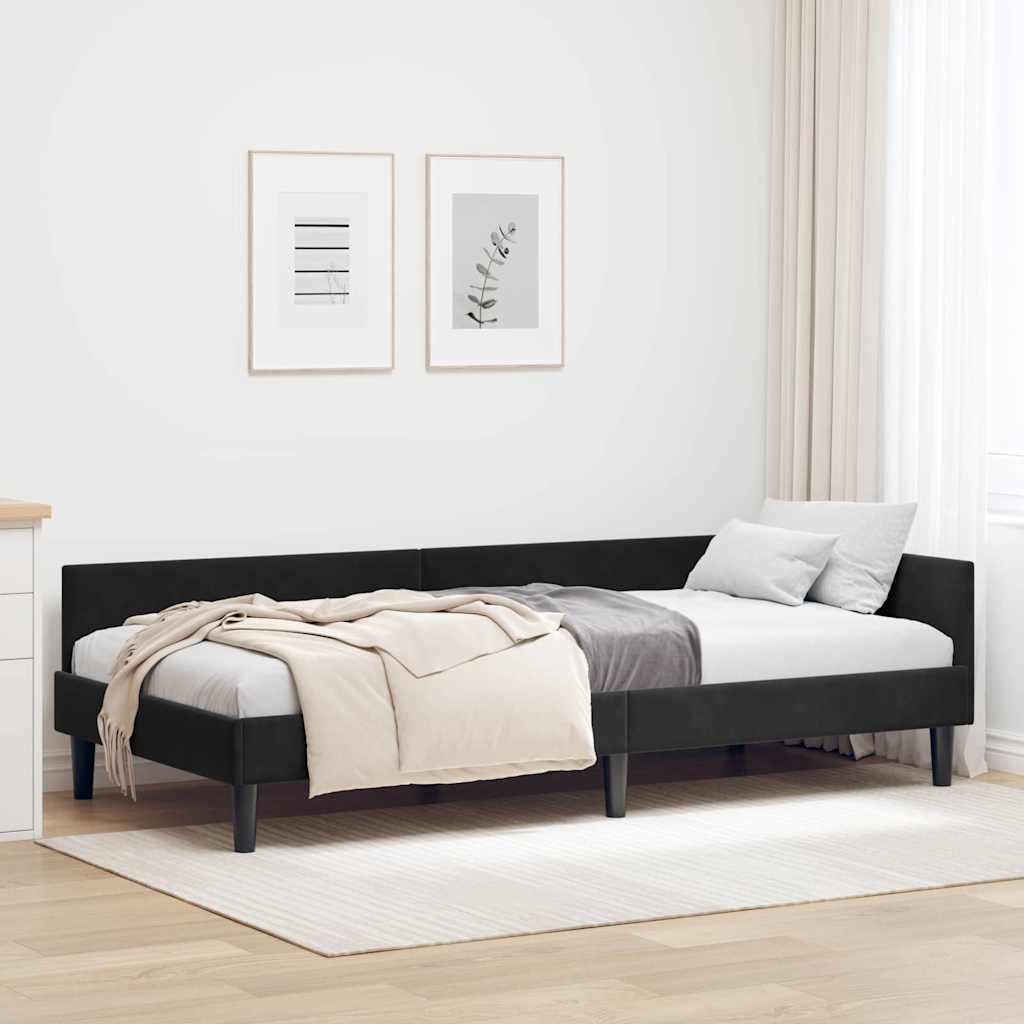 Cadre de lit d'angle Noir 90 x 190 cm Velours et bois stratifié - XIOS