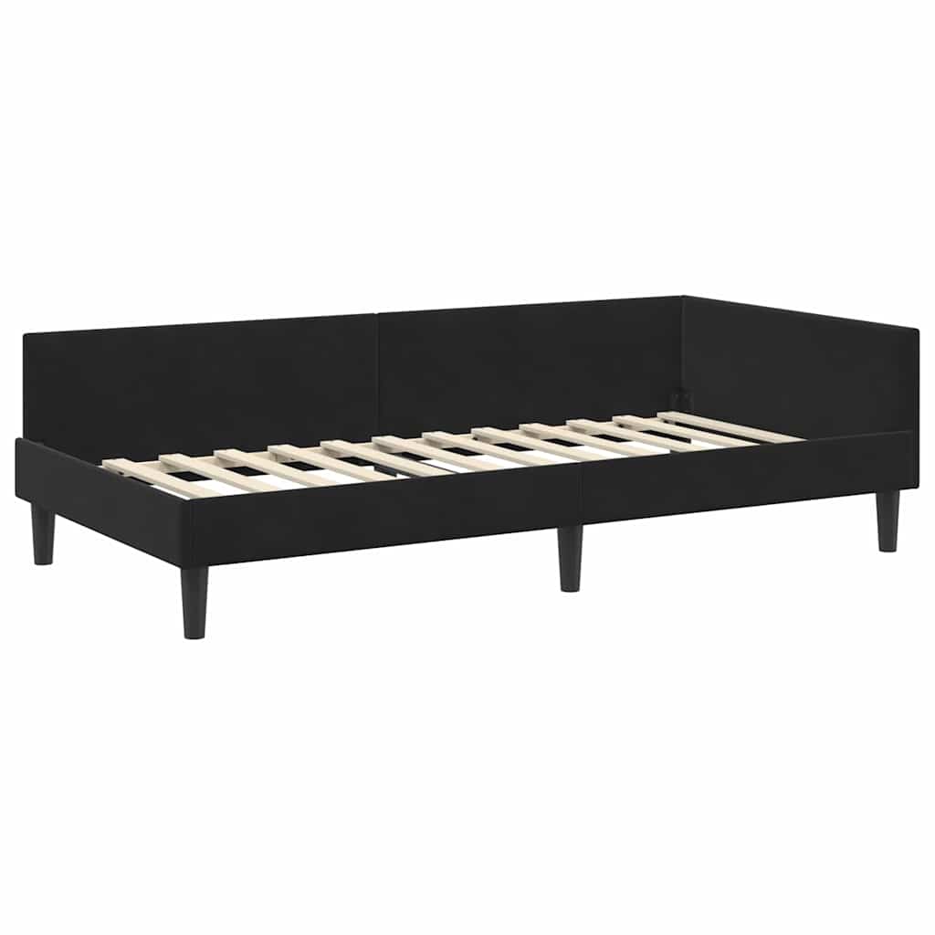 Cadre de lit d'angle Noir 90 x 190 cm Velours et bois stratifié - XIOS