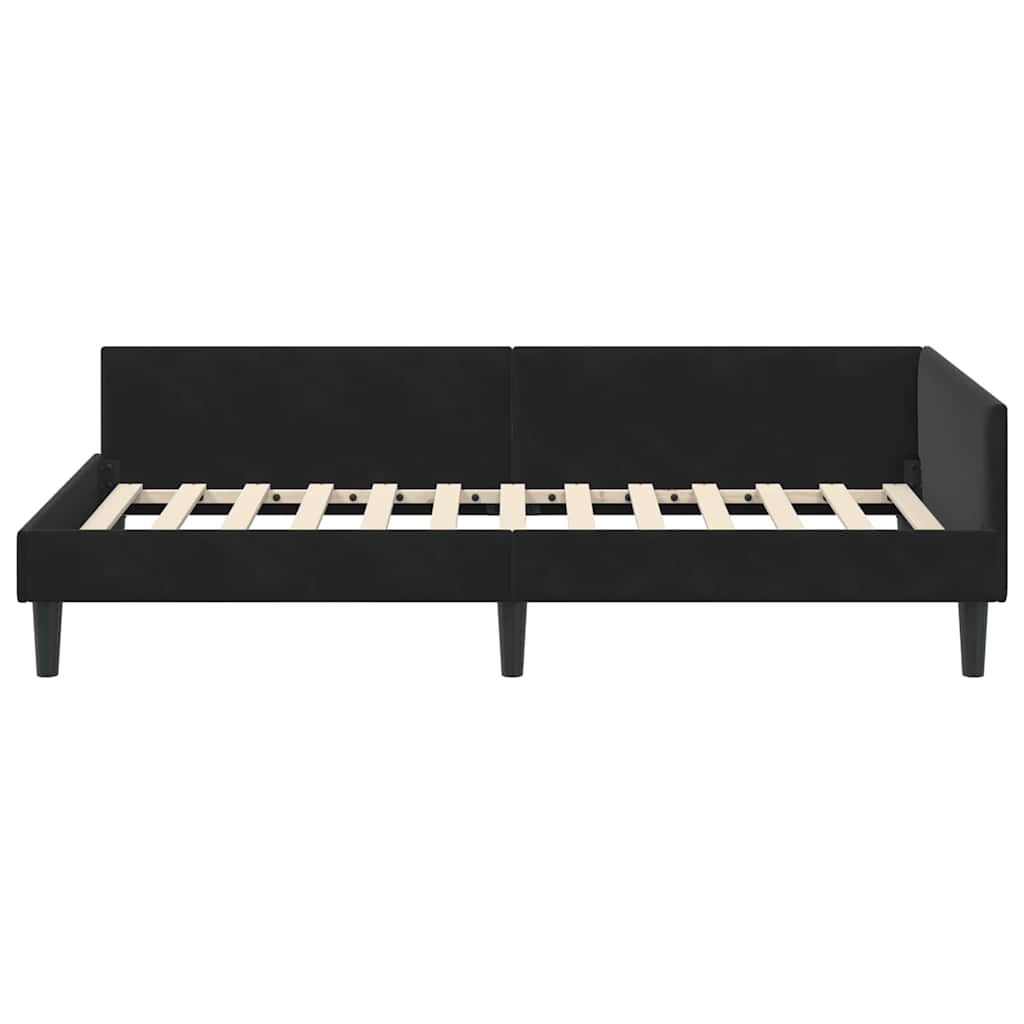 Cadre de lit d'angle Noir 90 x 190 cm Velours et bois stratifié - XIOS