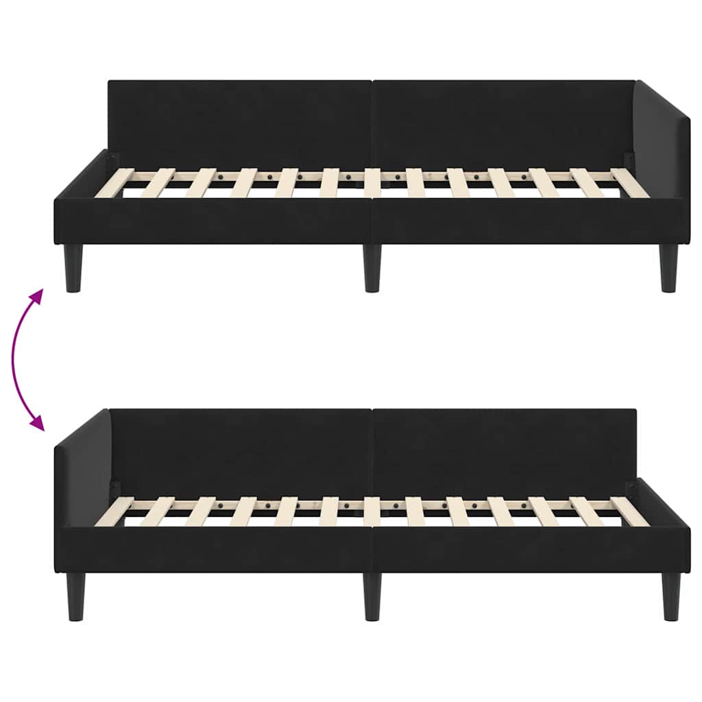 Cadre de lit d'angle Noir 90 x 190 cm Velours et bois stratifié - XIOS