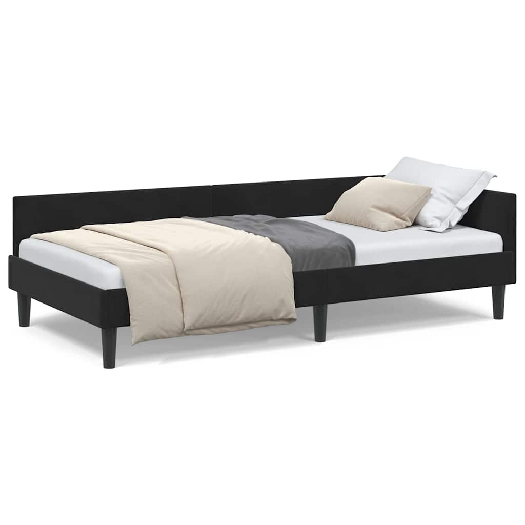 Cadre de lit d'angle Noir 90 x 190 cm Velours et bois stratifié - XIOS
