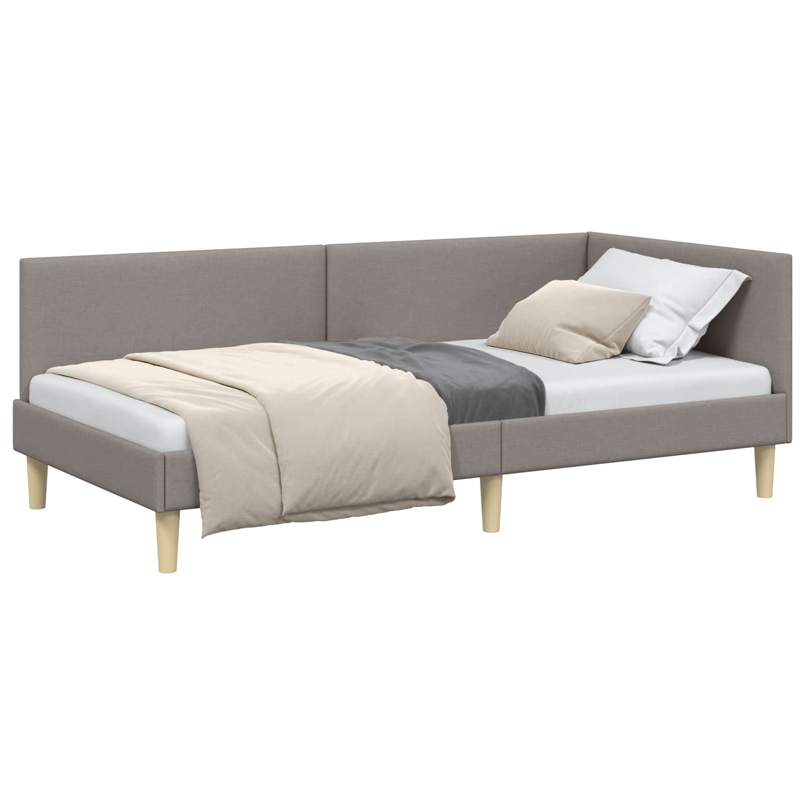 Cadre de lit d'angle Taupe 80 cm x 200 cm Tissu et Contreplaqué - XIOS