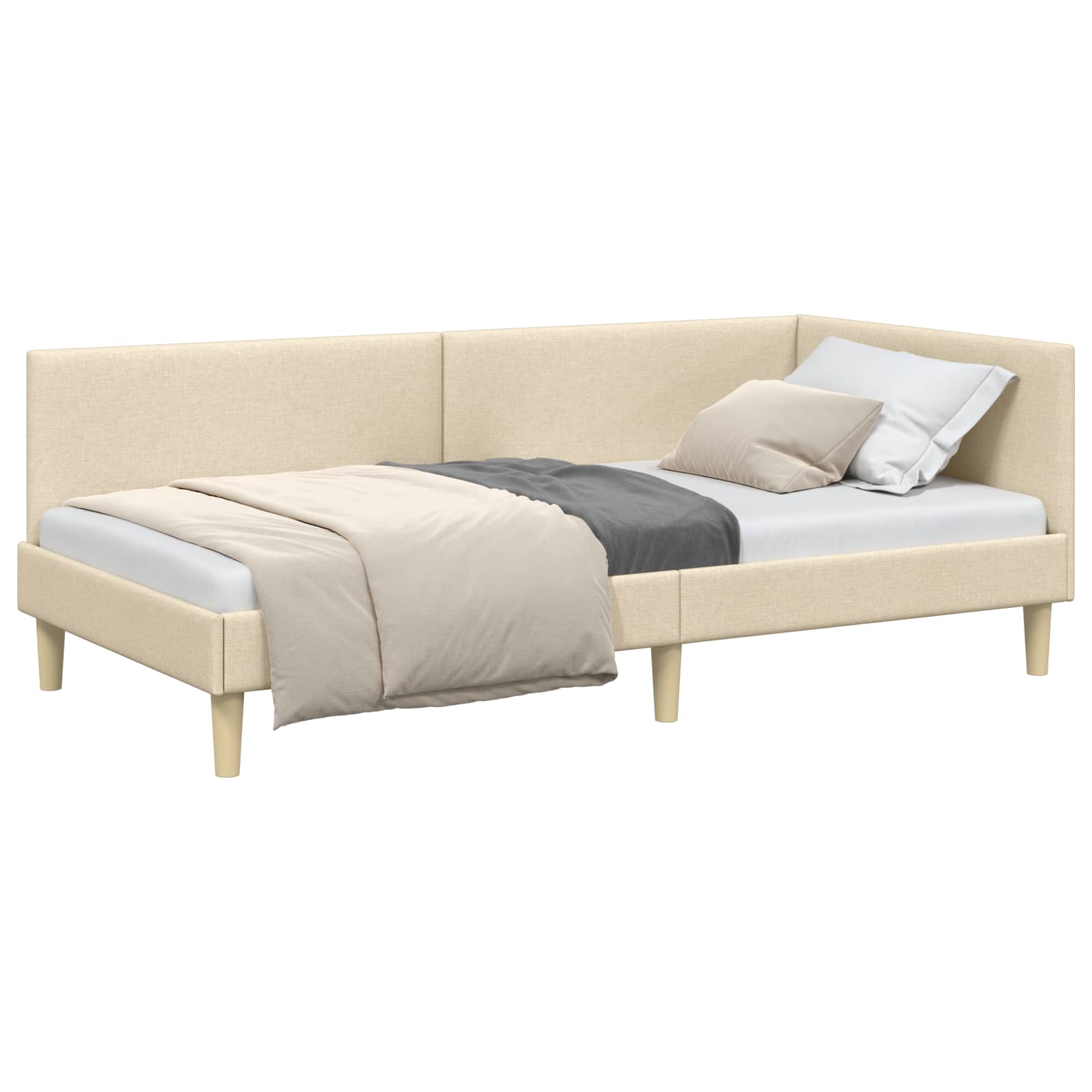 Cadre de lit d'angle Crème 80 cm x 200 cm Tissu et Contreplaqué