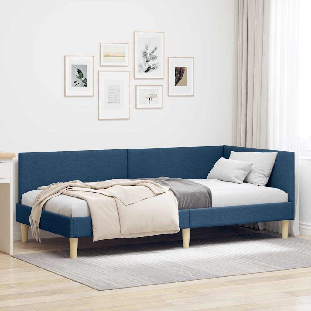 Cadre de lit d'angle Bleu 80 x 200 cm Tissu et bois reconstitué - XIOS