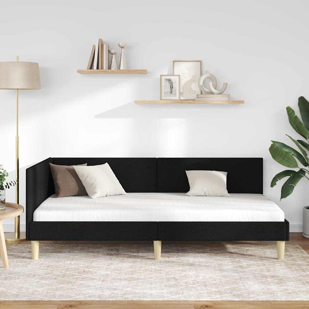 Cadre de lit d'angle Noir 90 x 200 cm Tissu et bois reconstitué - XIOS