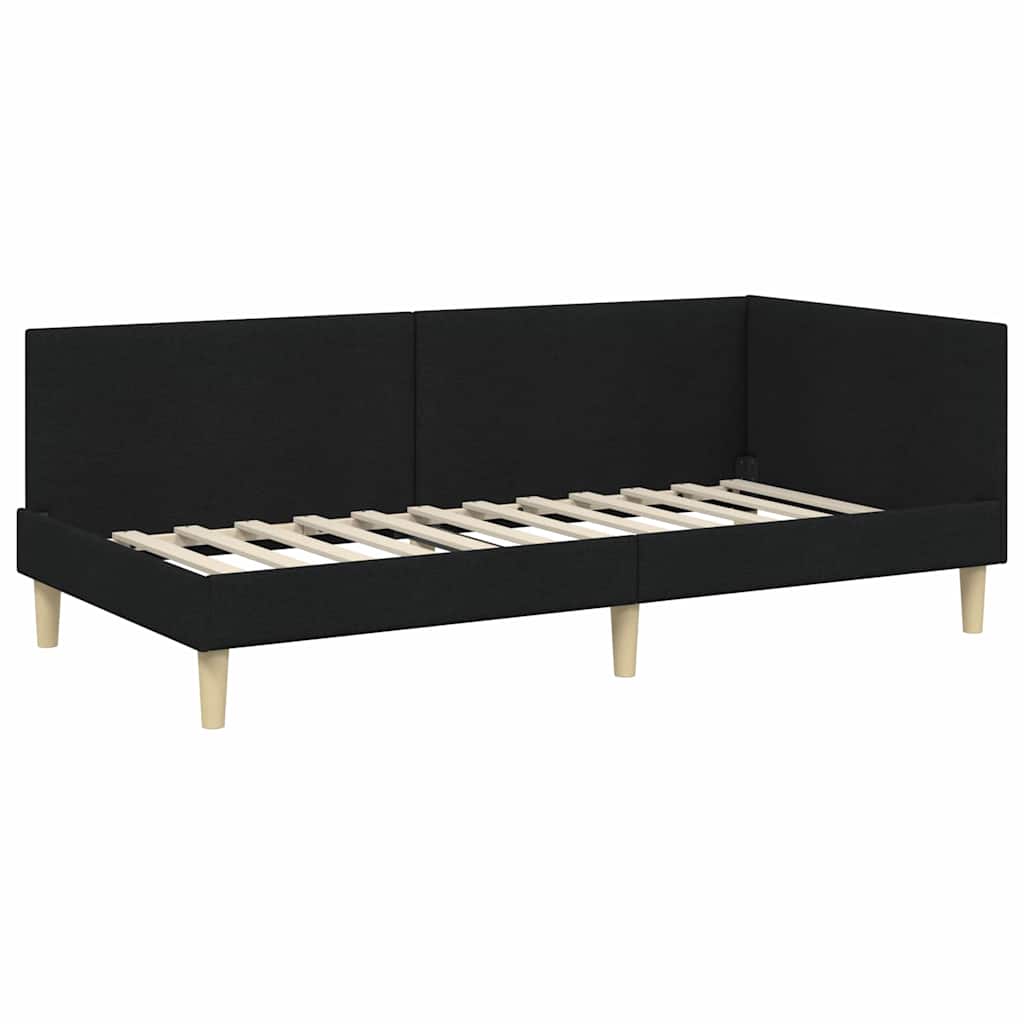 Cadre de lit d'angle Noir 90 x 200 cm Tissu et bois reconstitué - XIOS