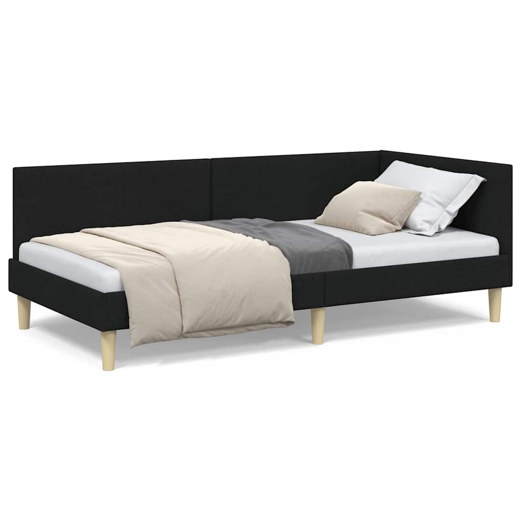 Cadre de lit d'angle Noir 90 x 200 cm Tissu et bois reconstitué - XIOS