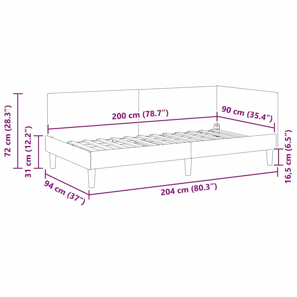 Cadre de lit d'angle Turquoise 90 cm x 200 cm Velours - XIOS